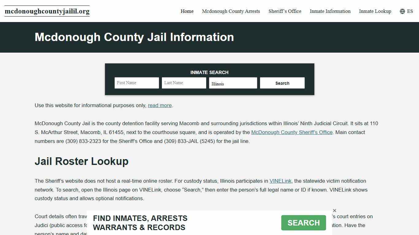Mcdonough County, IL Jail Roster, Inmate Info